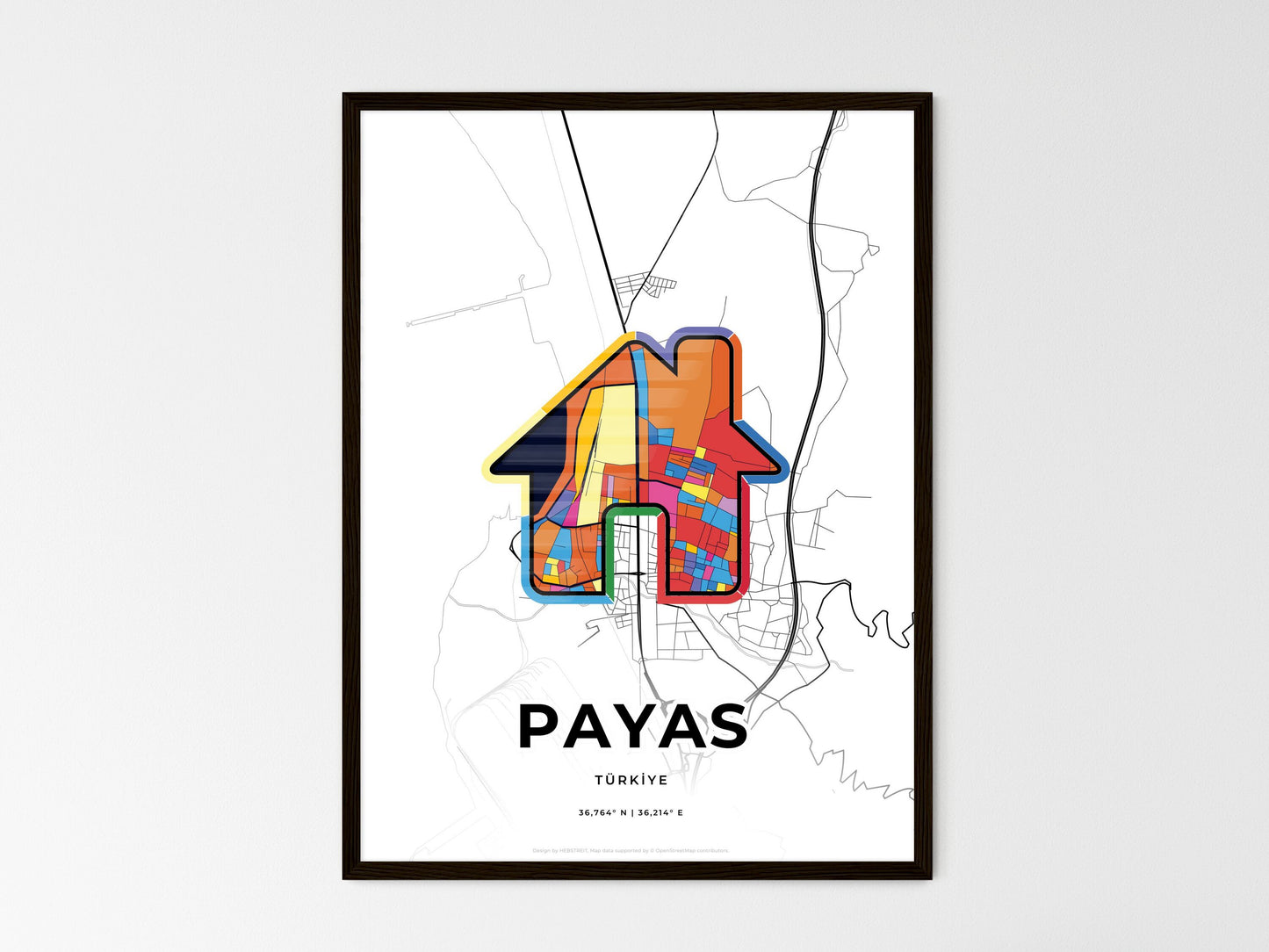 Payas Turkey wedding art map with home icon