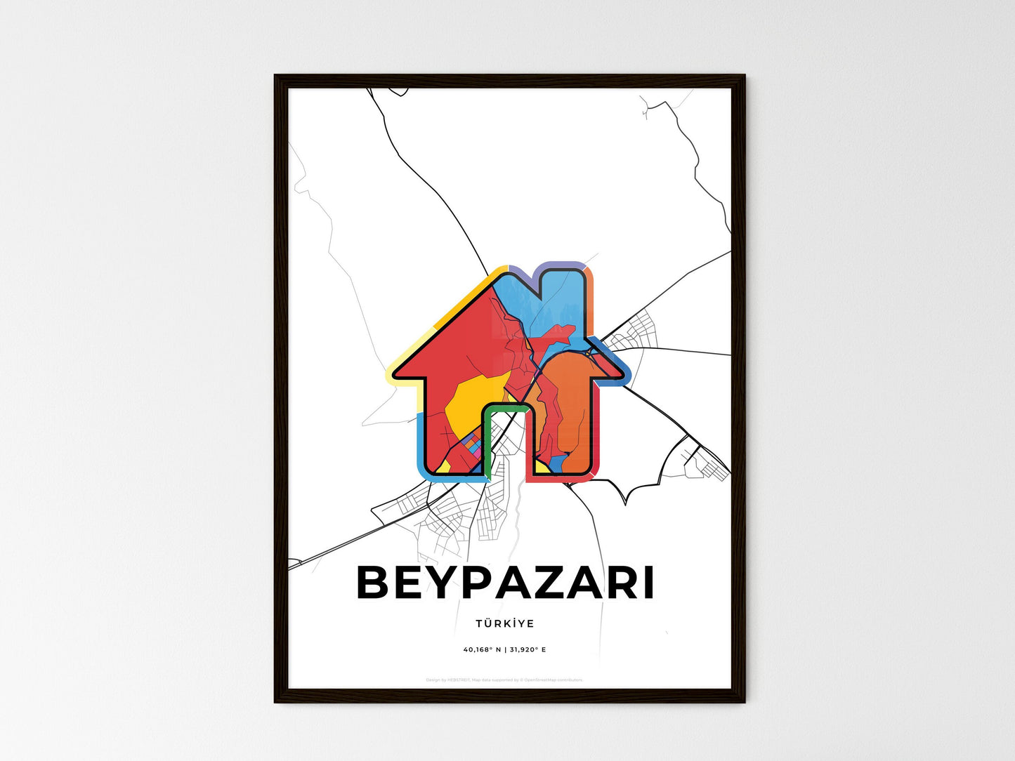 Beypazari Turkey wedding art map with home icon