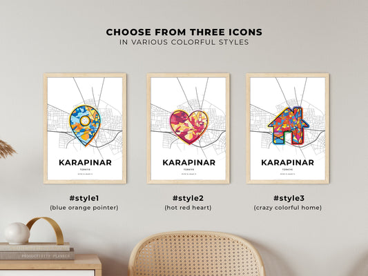 Karapinar Turkey maps with colorful icons