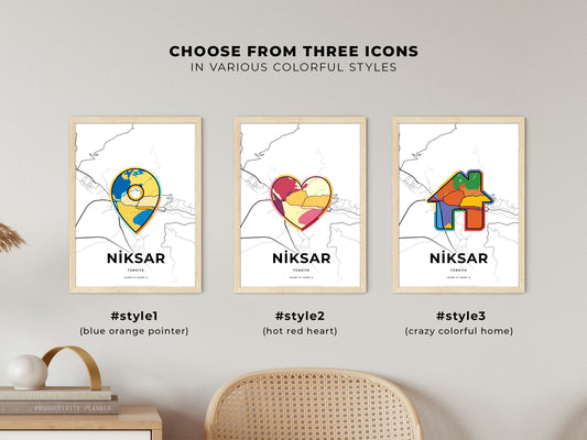 Niksar Turkey maps with colorful icons