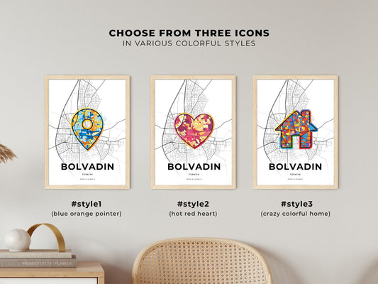 Bolvadin Turkey maps with colorful icons