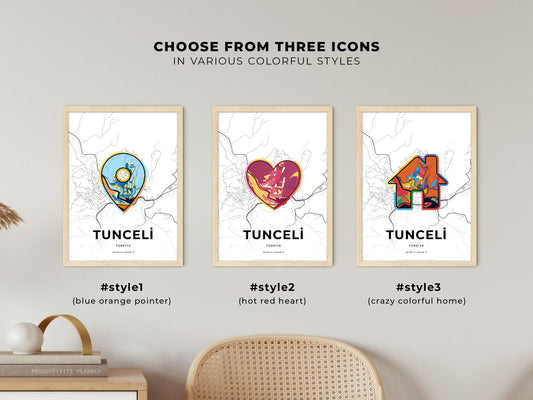 Tunceli Turkey maps with colorful icons