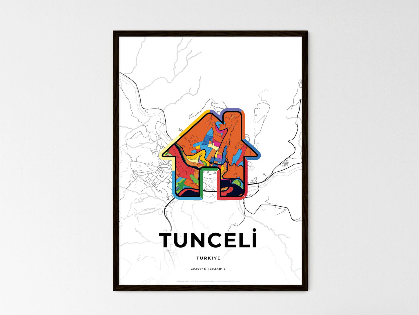 Tunceli Turkey wedding art map with home icon