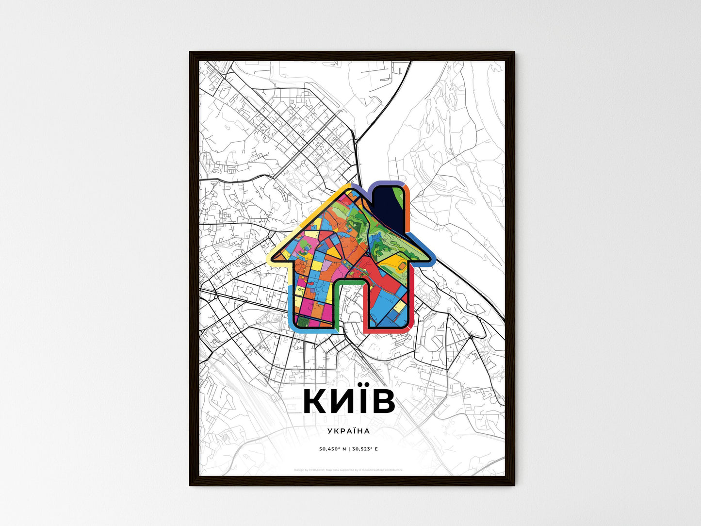 Kiev Ukraine wedding art map with home icon