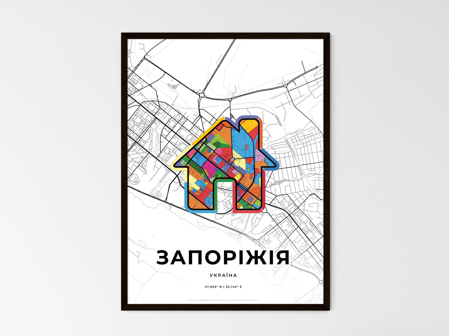 Zaporizhia Ukraine wedding art map with home icon