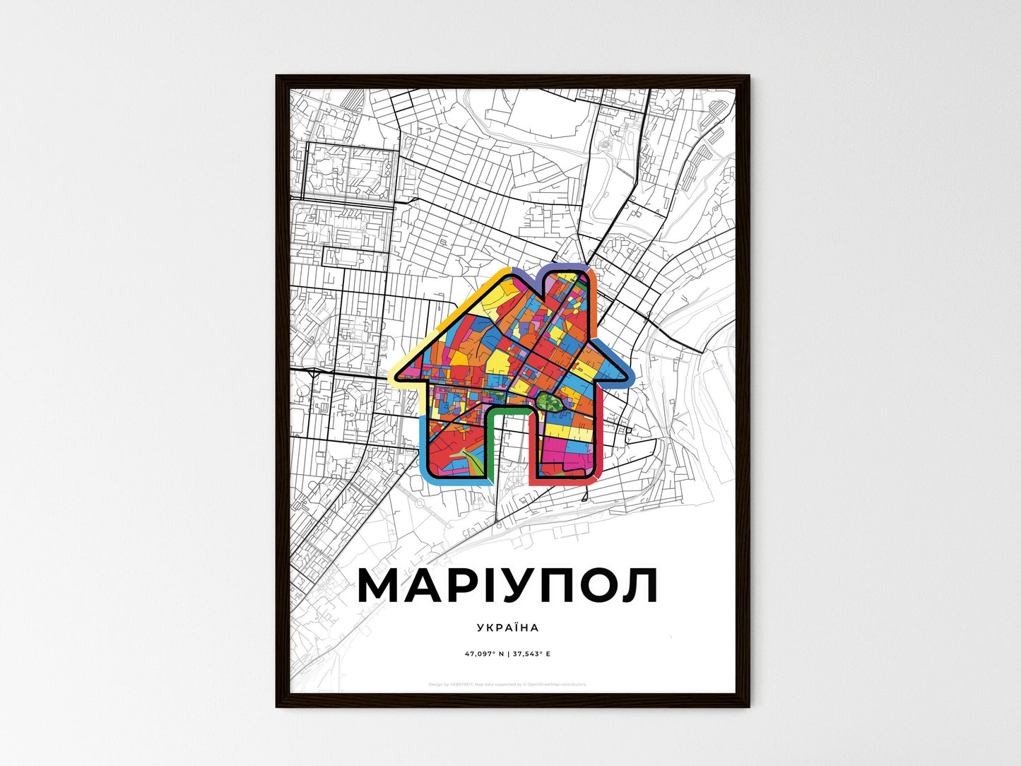 Mariupol Ukraine wedding art map with home icon