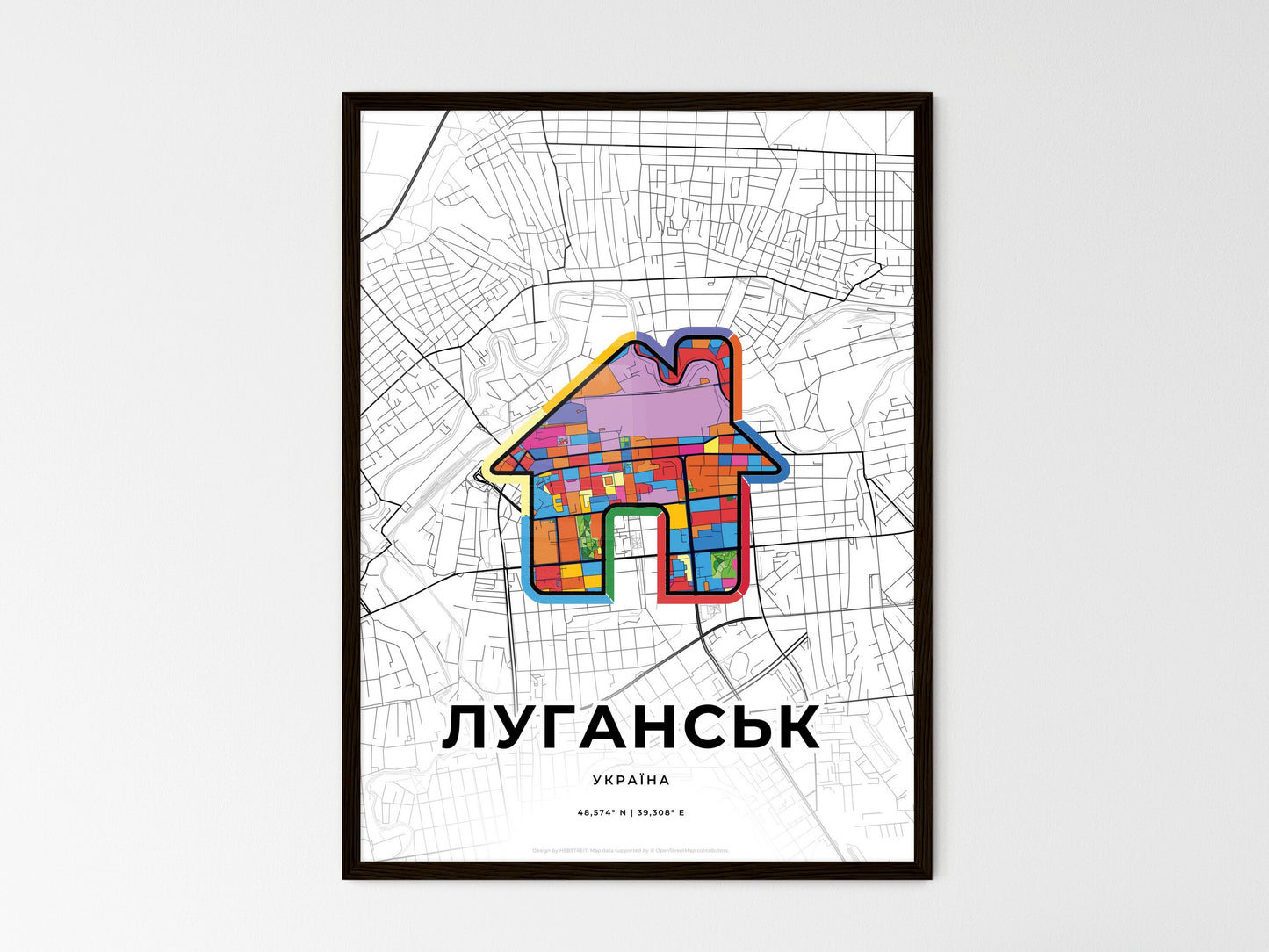 Luhansk Ukraine wedding art map with home icon