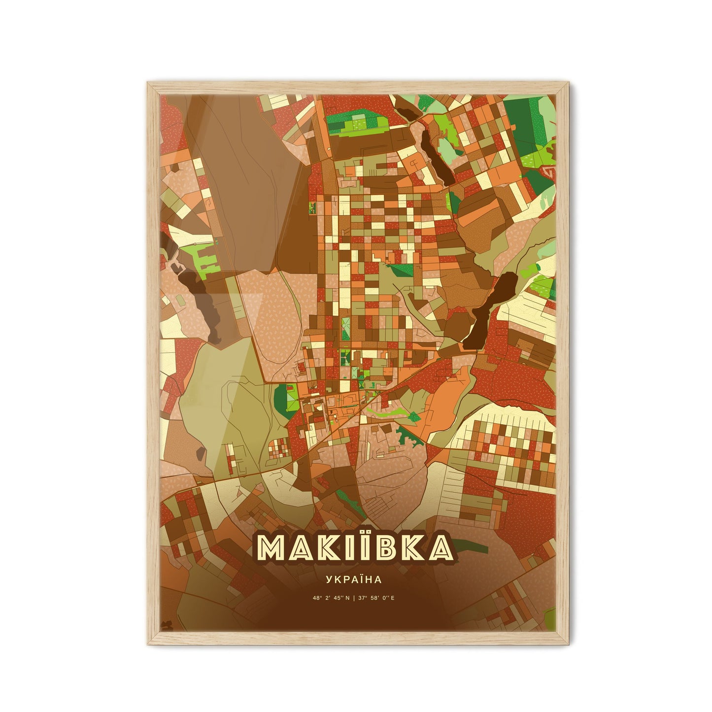 Colorful MAKIIVKA UKRAINE Fine Art Map Farmhouse