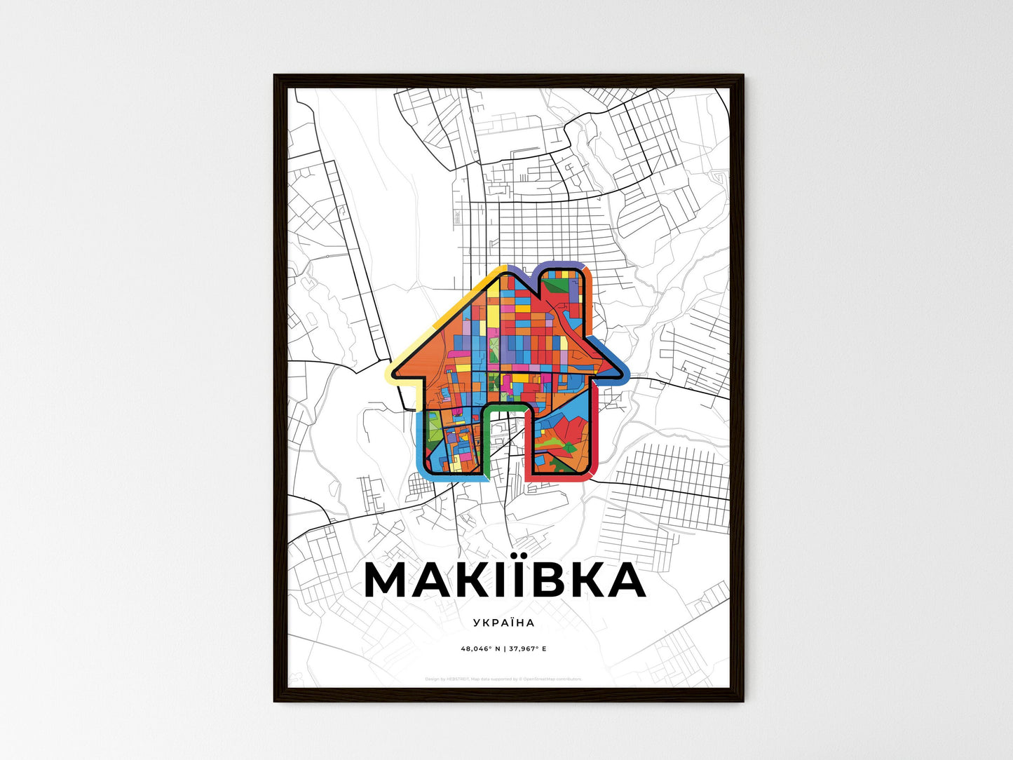 Makiivka Ukraine wedding art map with home icon