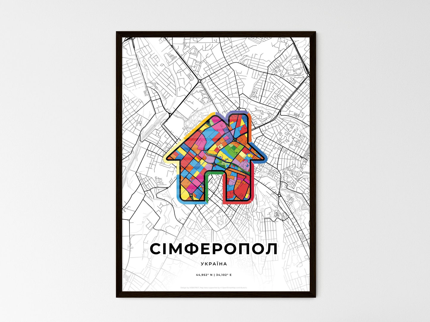 Simferopol Ukraine wedding art map with home icon