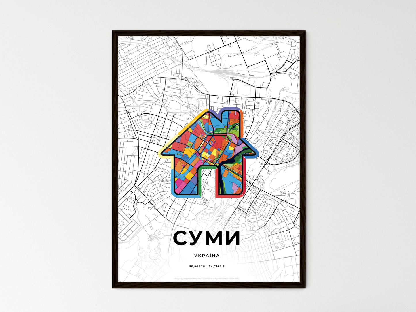 Sumy Ukraine wedding art map with home icon