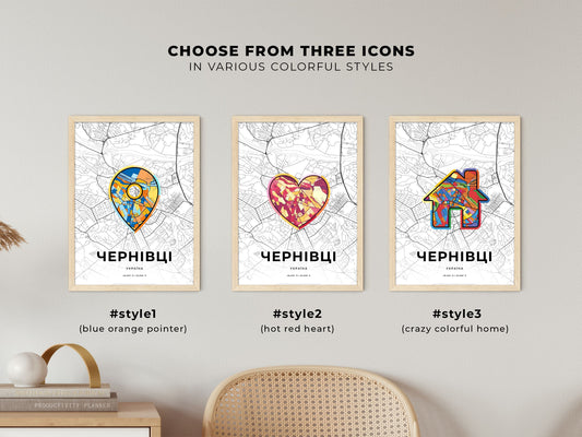 Chernivtsi Ukraine maps with colorful icons