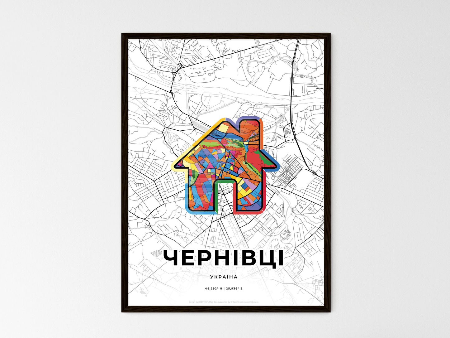 Chernivtsi Ukraine wedding art map with home icon