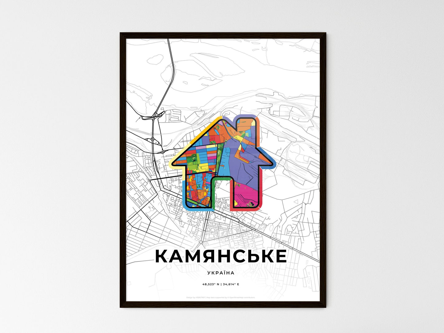 Kamianske Ukraine wedding art map with home icon