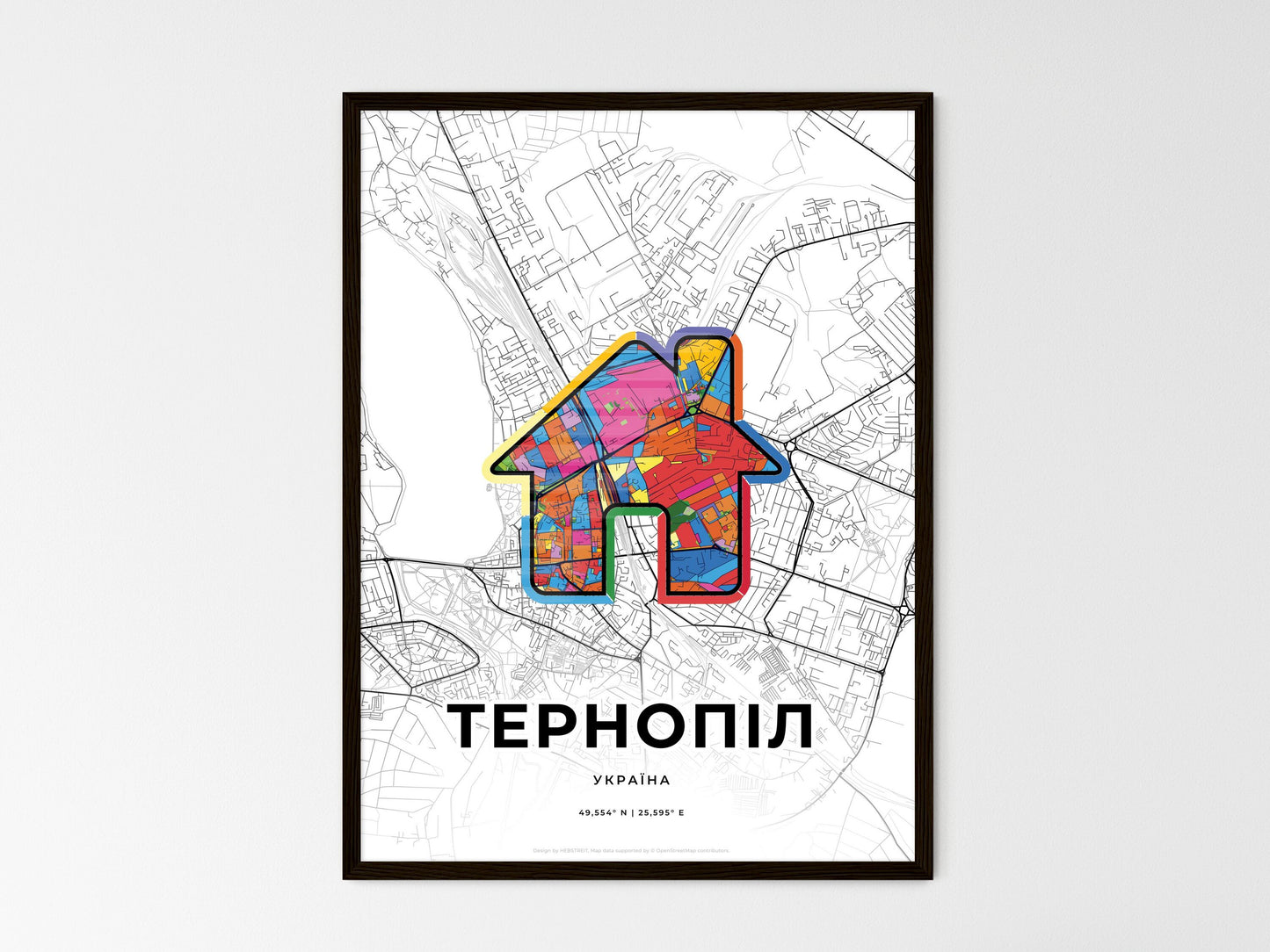 Ternopil Ukraine wedding art map with home icon