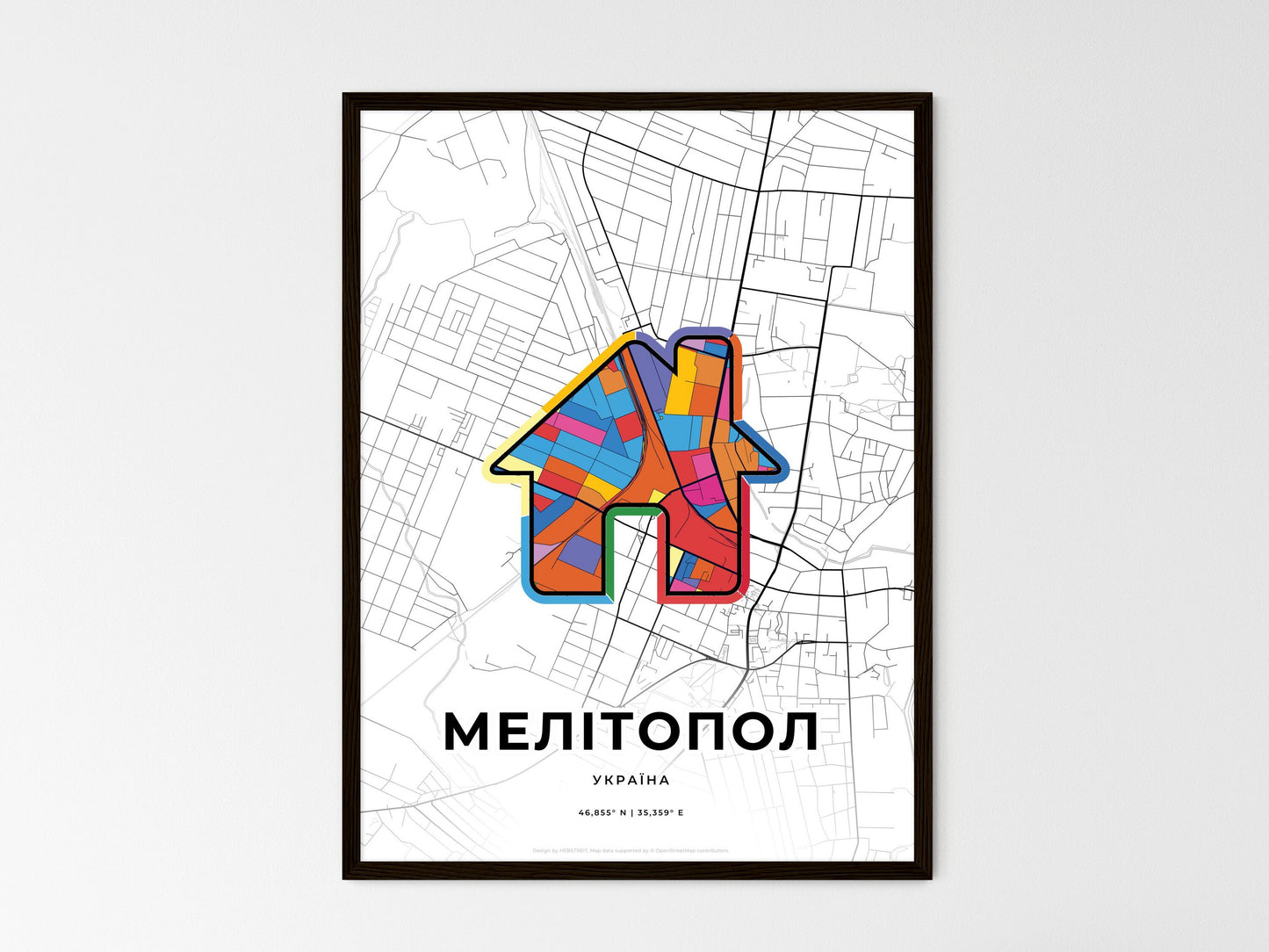 Melitopol Ukraine wedding art map with home icon