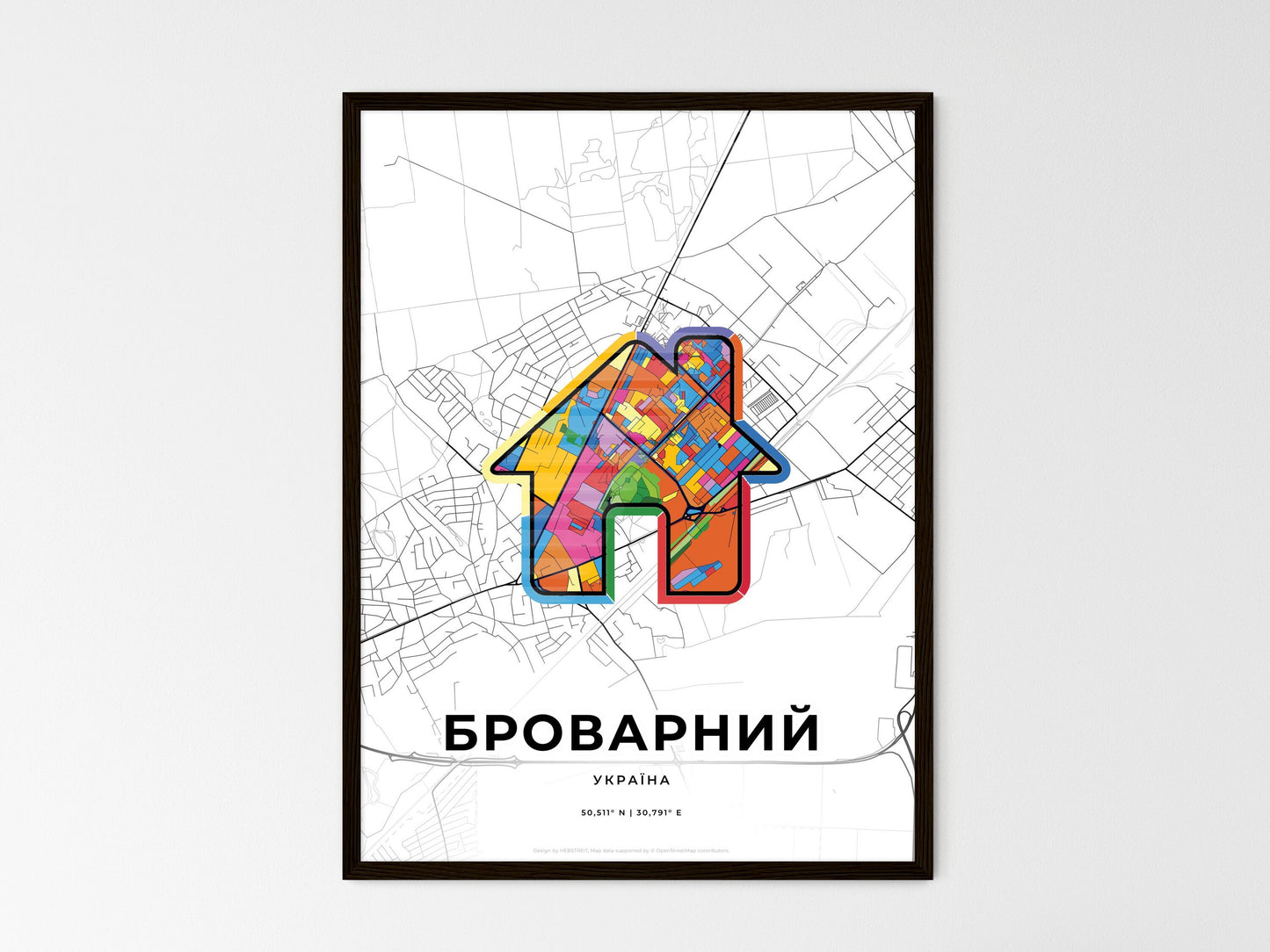 Brovary Ukraine wedding art map with home icon