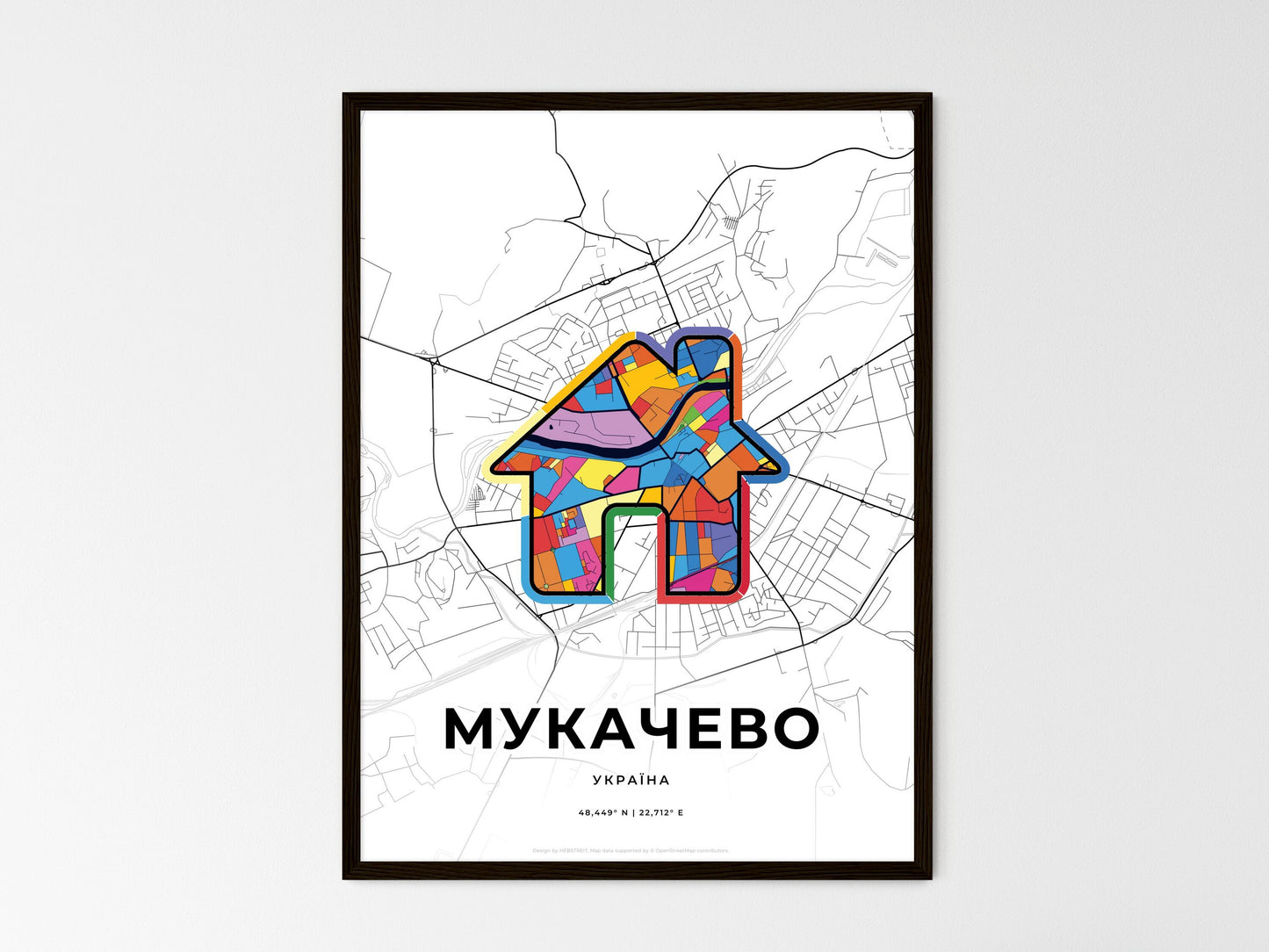 Mukachevo Ukraine wedding art map with home icon