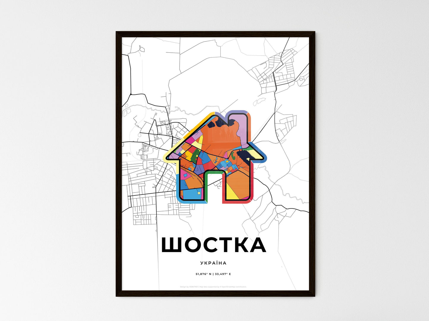 Shostka Ukraine wedding art map with home icon