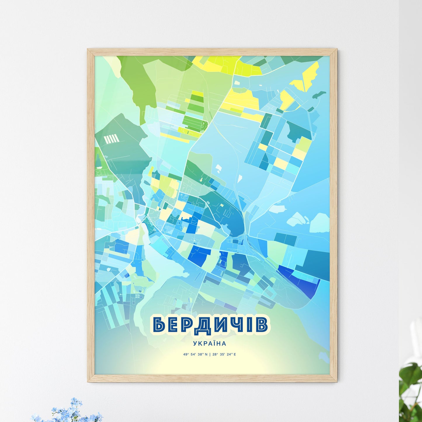 Colorful BERDYCHIV UKRAINE Fine Art Map Cool Blue