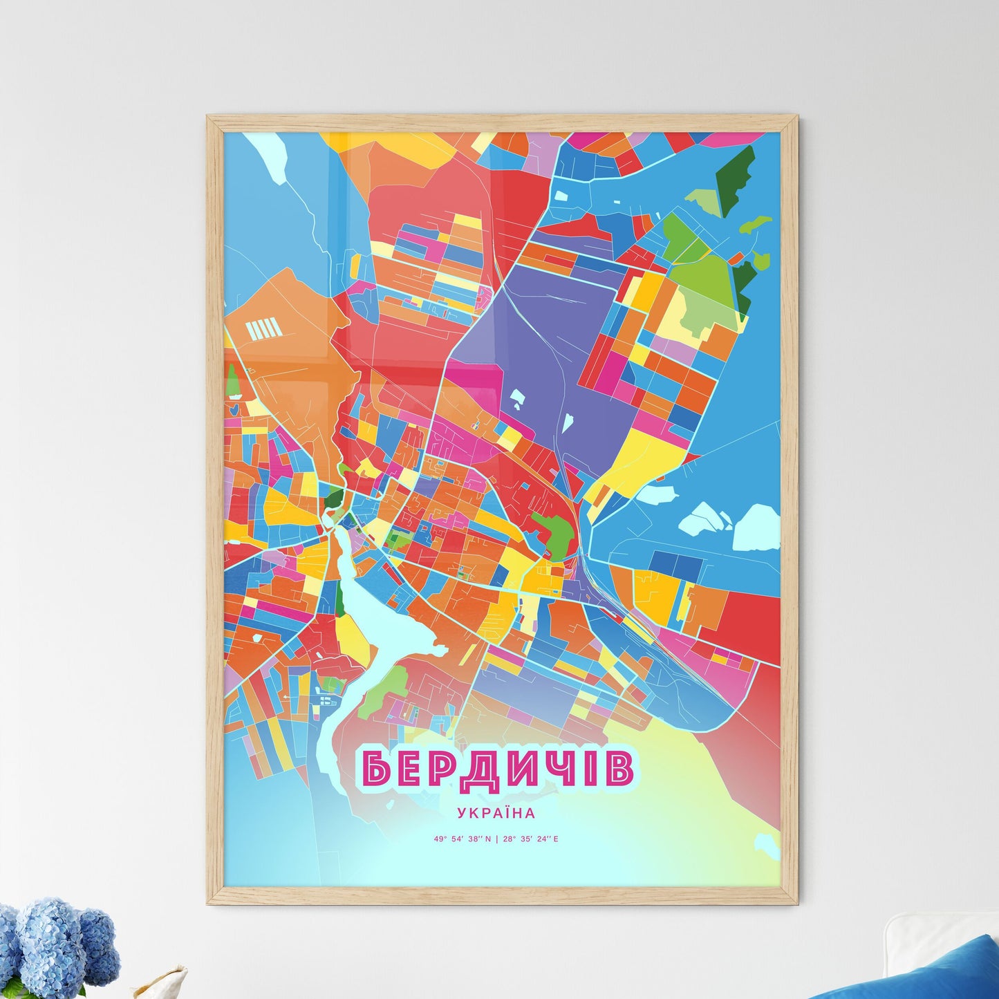 Colorful BERDYCHIV UKRAINE Fine Art Map Crazy Colors