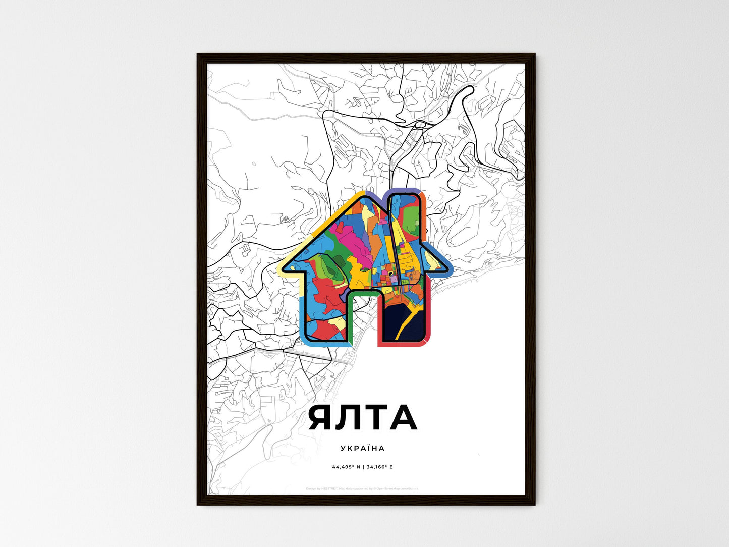 Yalta Ukraine wedding art map with home icon
