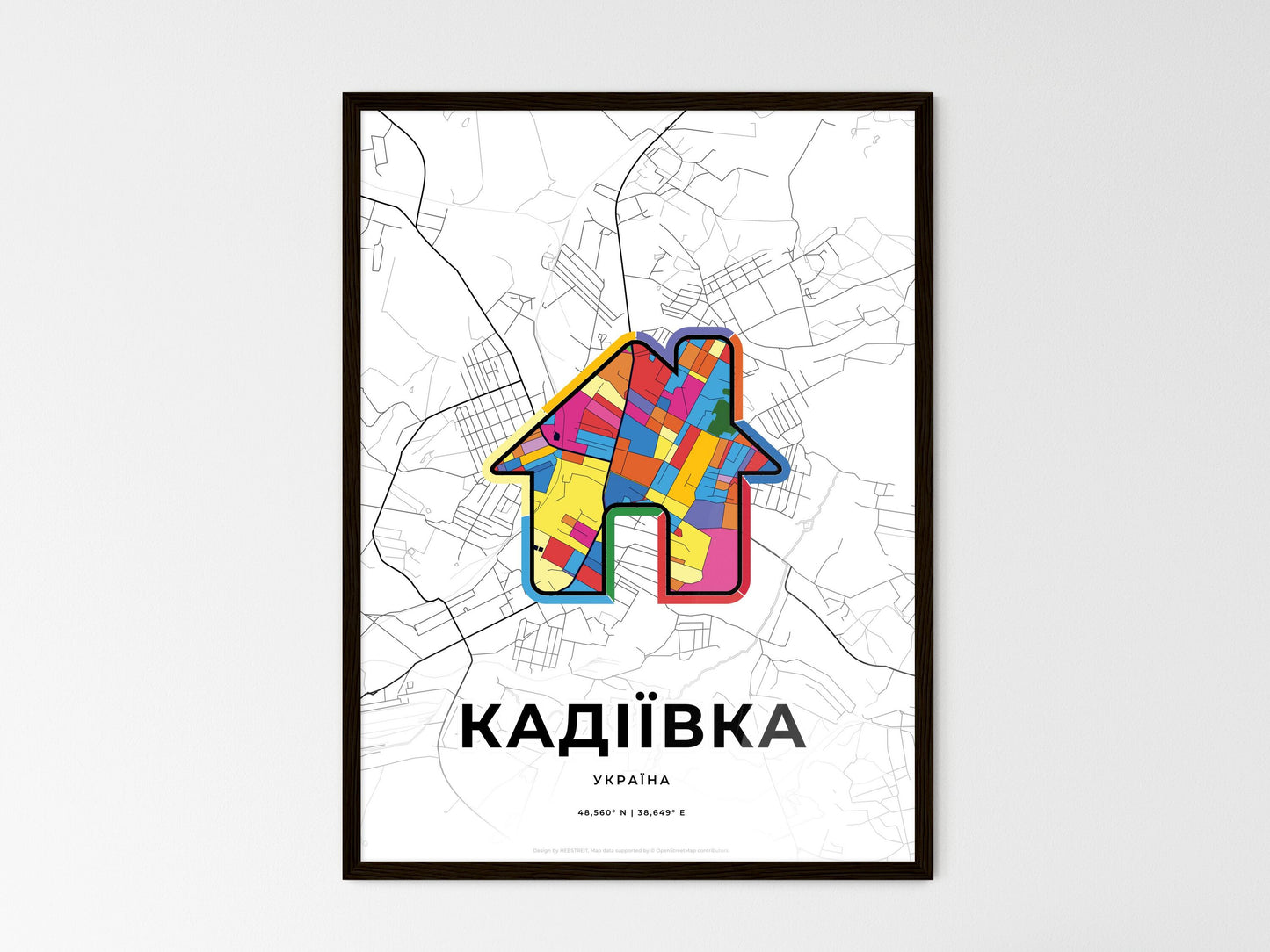 Kadiyivka Ukraine wedding art map with home icon