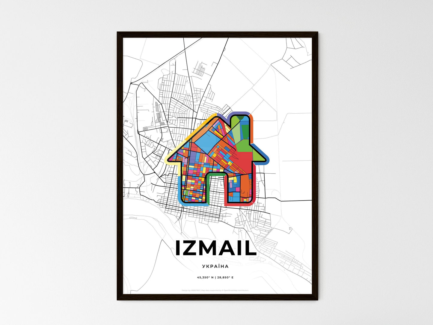 Izmail Ukraine wedding art map with home icon