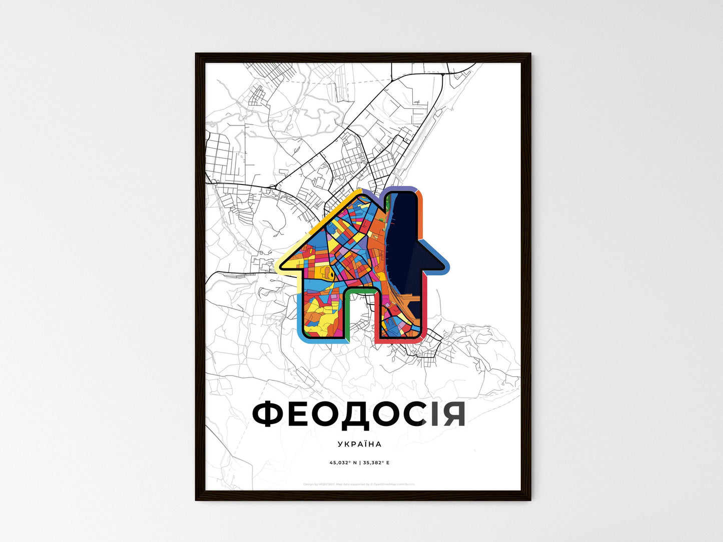 Feodosiya Ukraine wedding art map with home icon