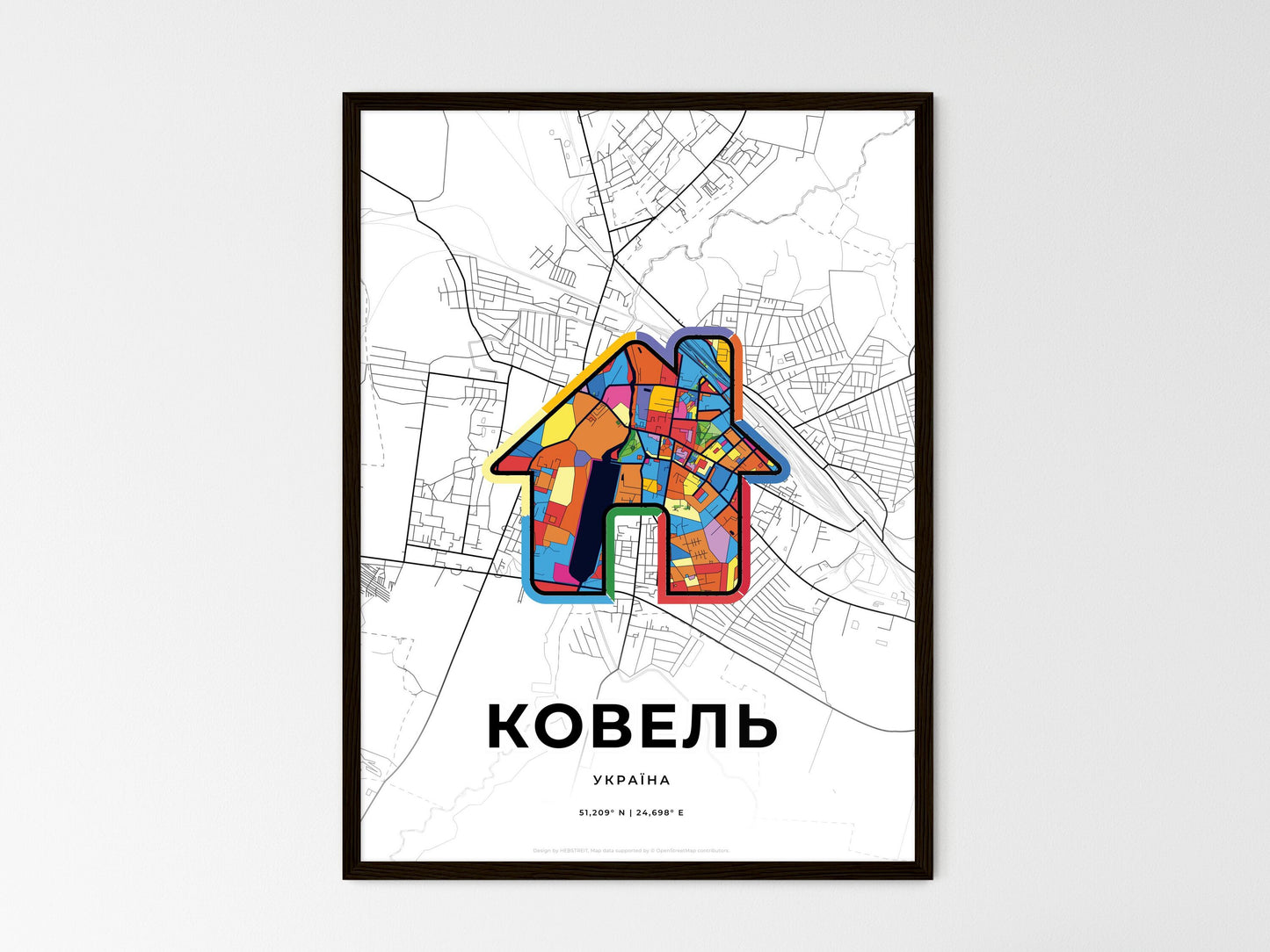Kovel Ukraine wedding art map with home icon