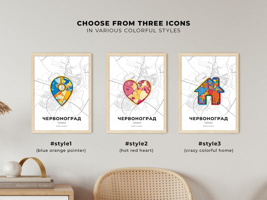 Chervonohrad Ukraine maps with colorful icons