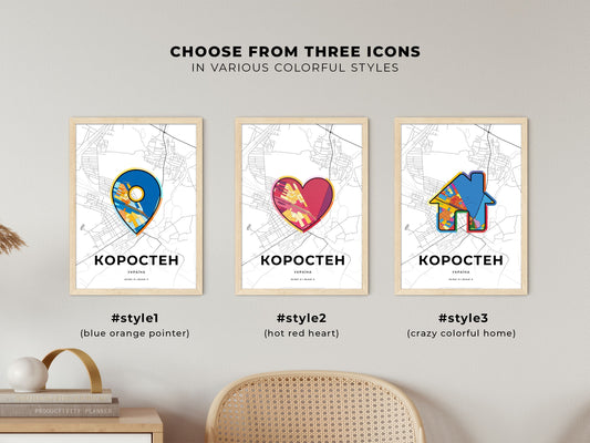 Korosten Ukraine maps with colorful icons