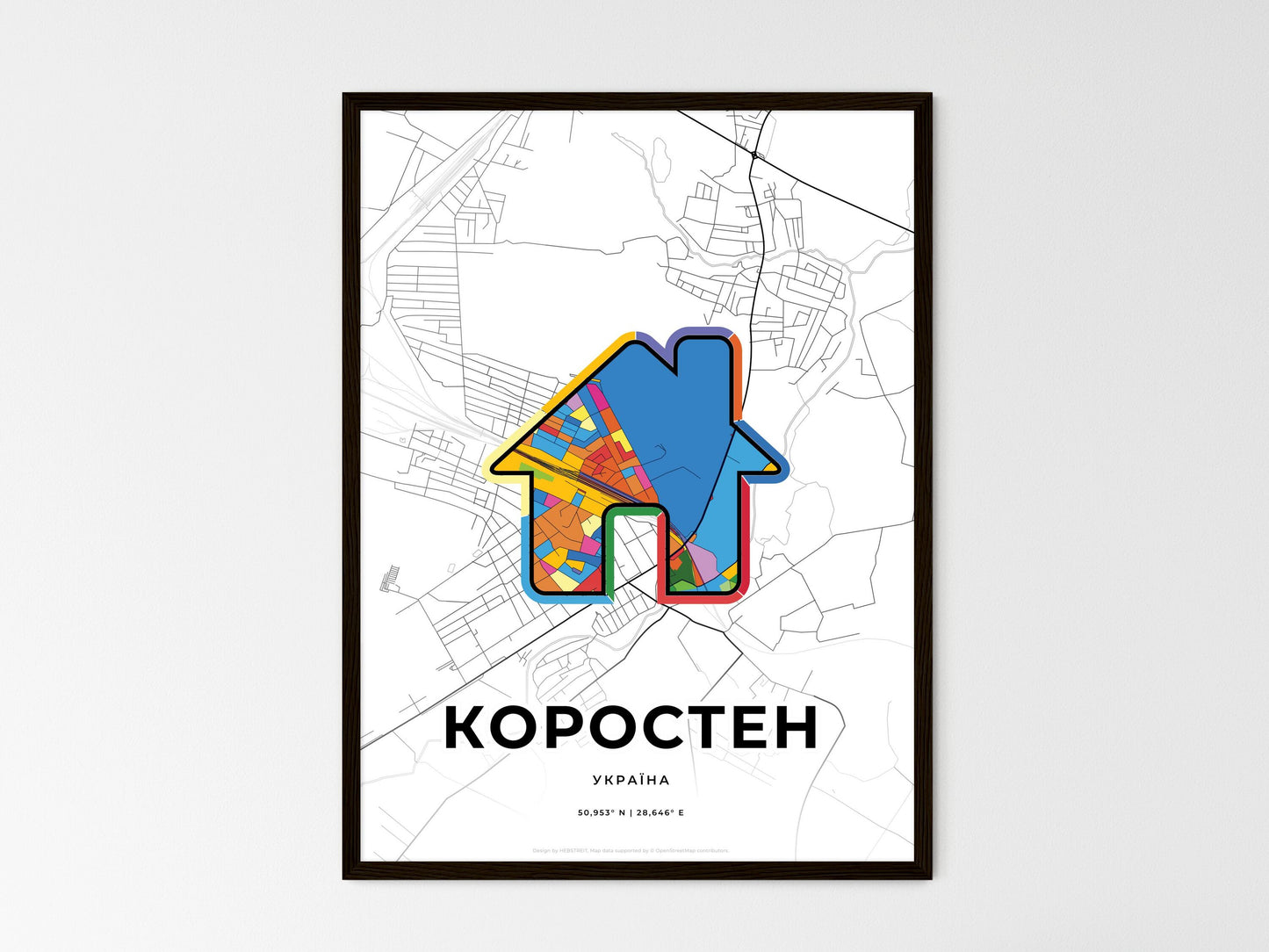 Korosten Ukraine wedding art map with home icon