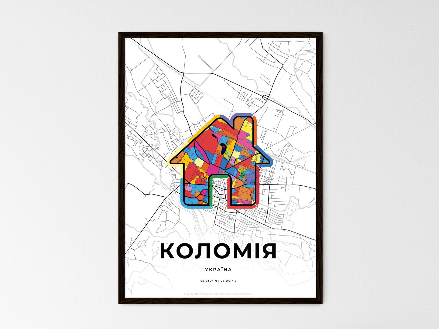 Kolomyia Ukraine wedding art map with home icon