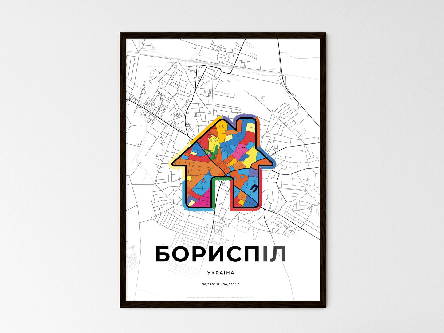 Boryspil Ukraine wedding art map with home icon