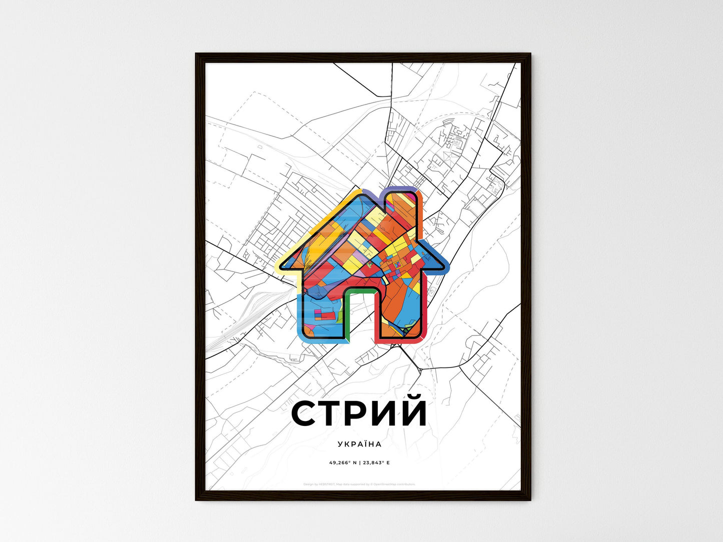 Stryi Ukraine wedding art map with home icon