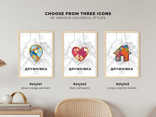 Druzhkivka Ukraine maps with colorful icons