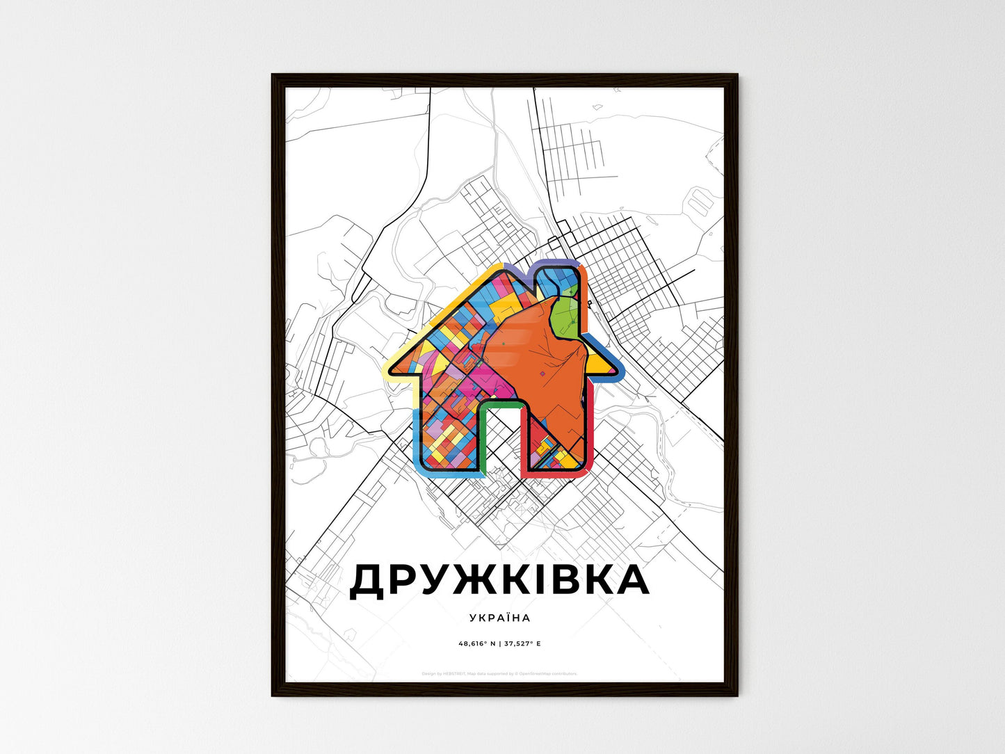 Druzhkivka Ukraine wedding art map with home icon