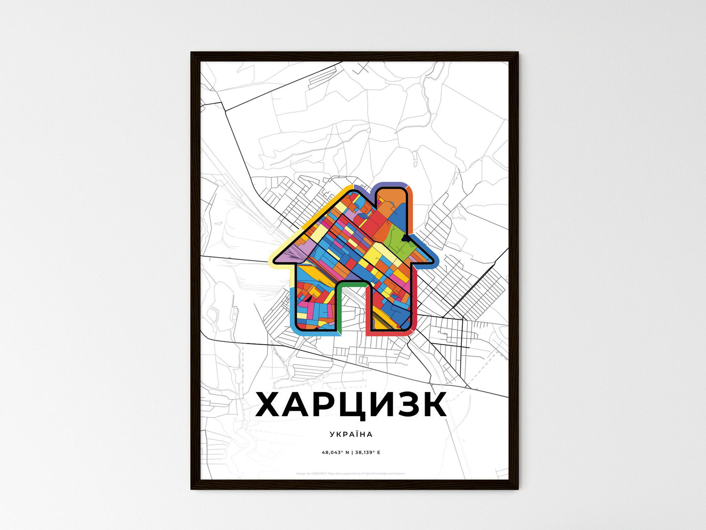 Khartsyzk Ukraine wedding art map with home icon