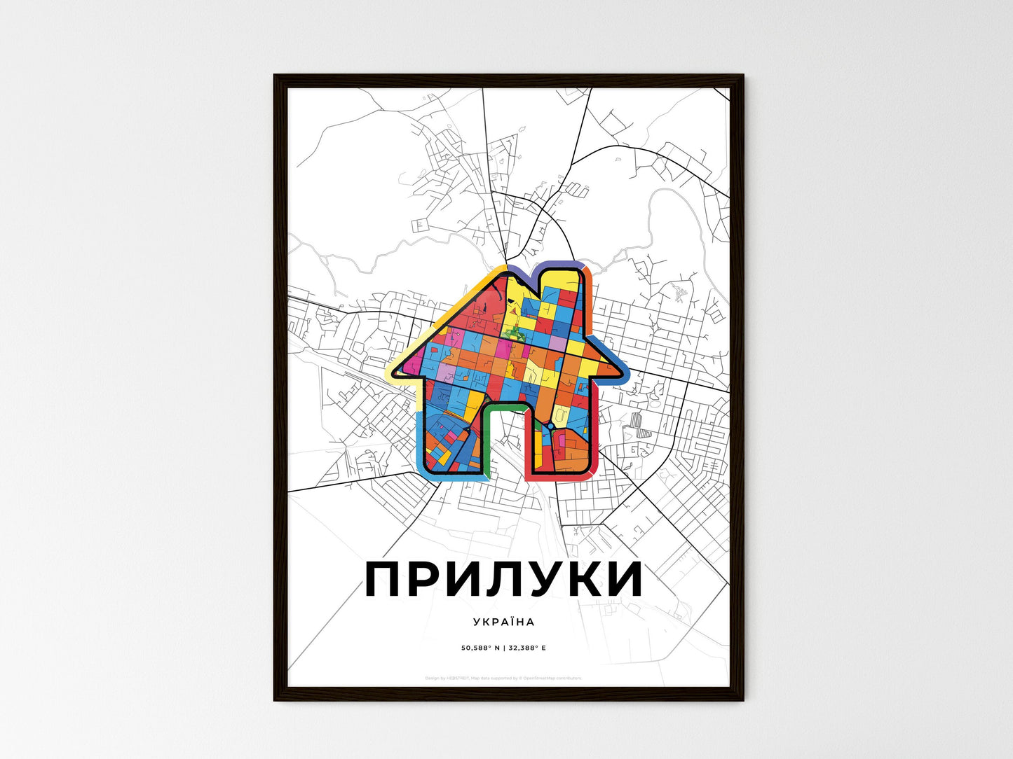 Pryluky Ukraine wedding art map with home icon