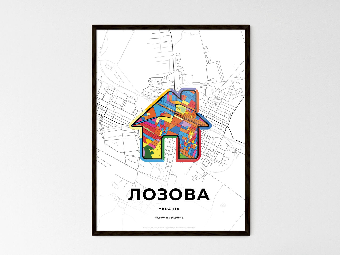 Lozova Ukraine wedding art map with home icon