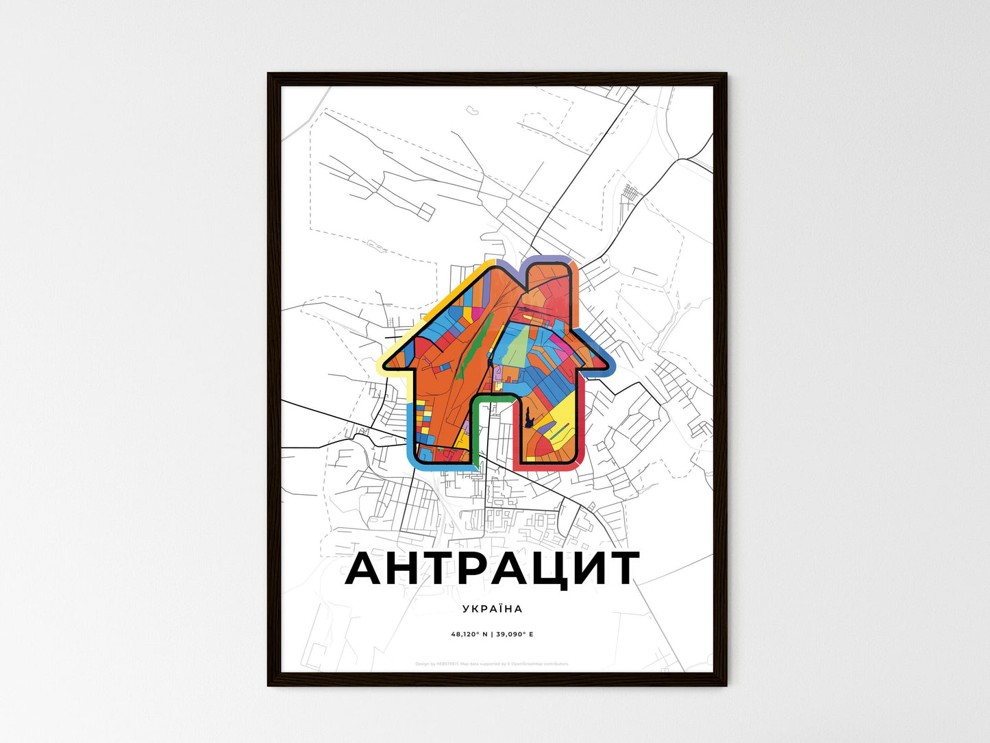 Antratsyt Ukraine wedding art map with home icon