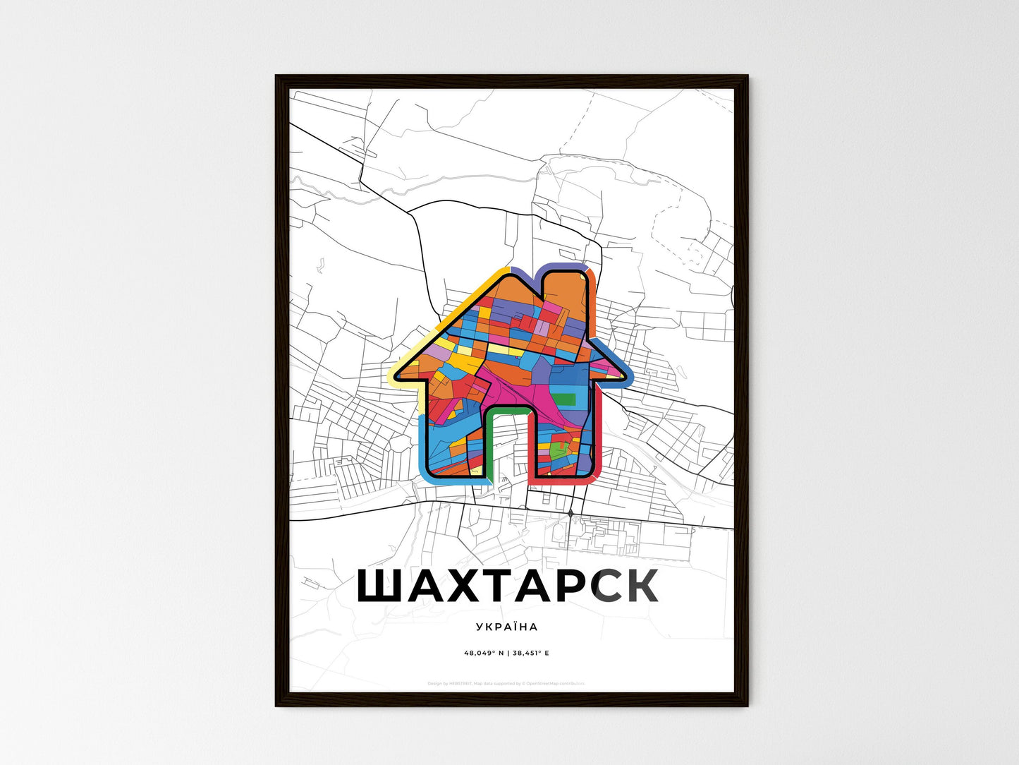 Shakhtarsk Ukraine wedding art map with home icon