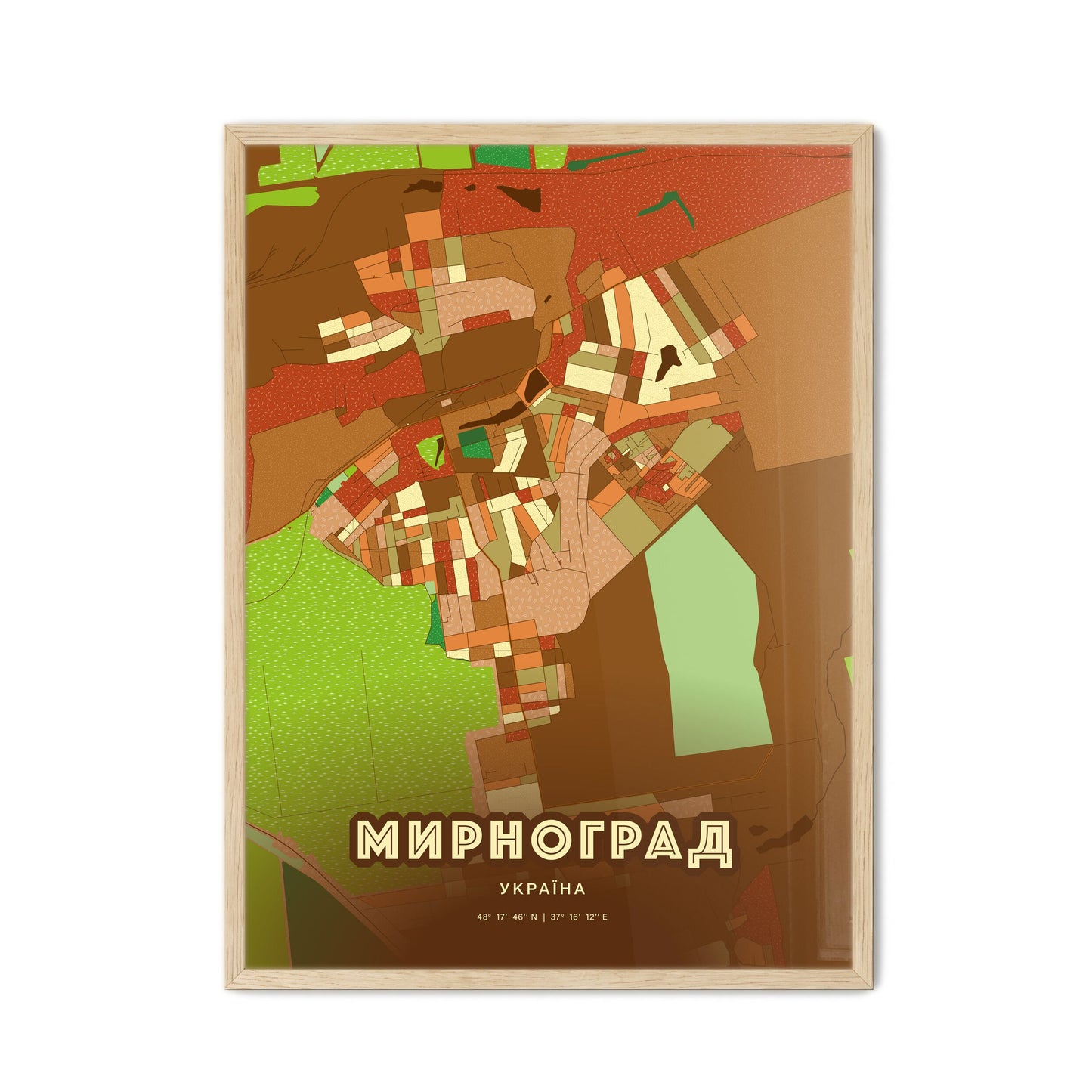 Colorful MYRNOHRAD UKRAINE Fine Art Map Farmhouse