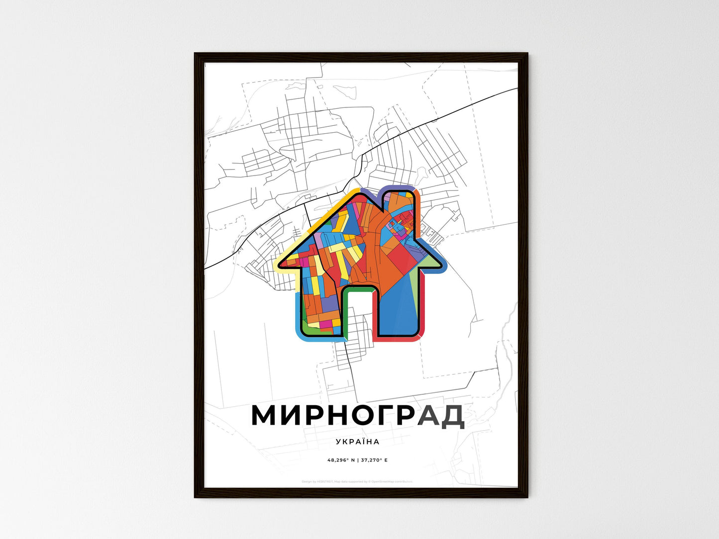 Myrnohrad Ukraine wedding art map with home icon