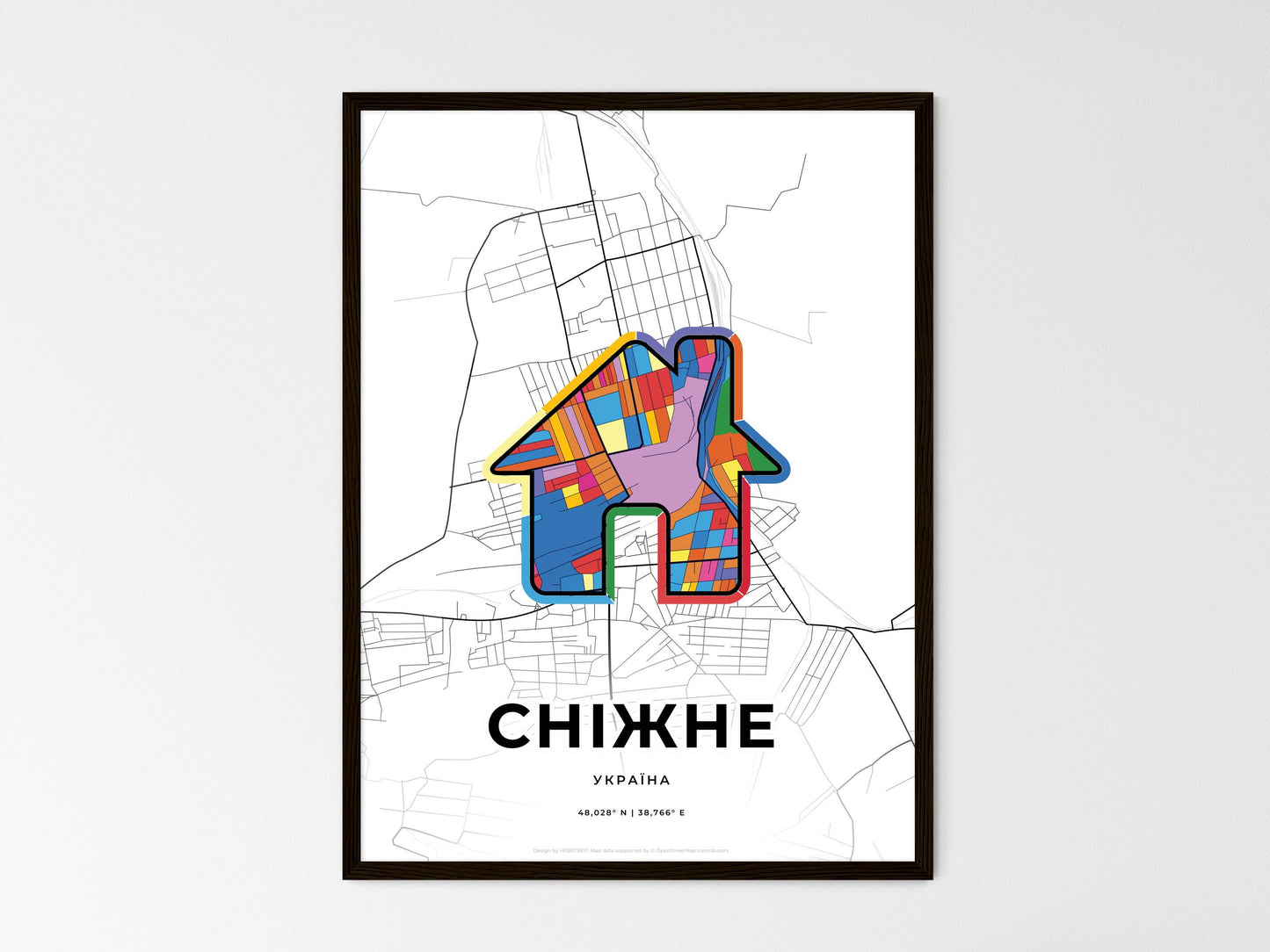 Snizhne Ukraine wedding art map with home icon