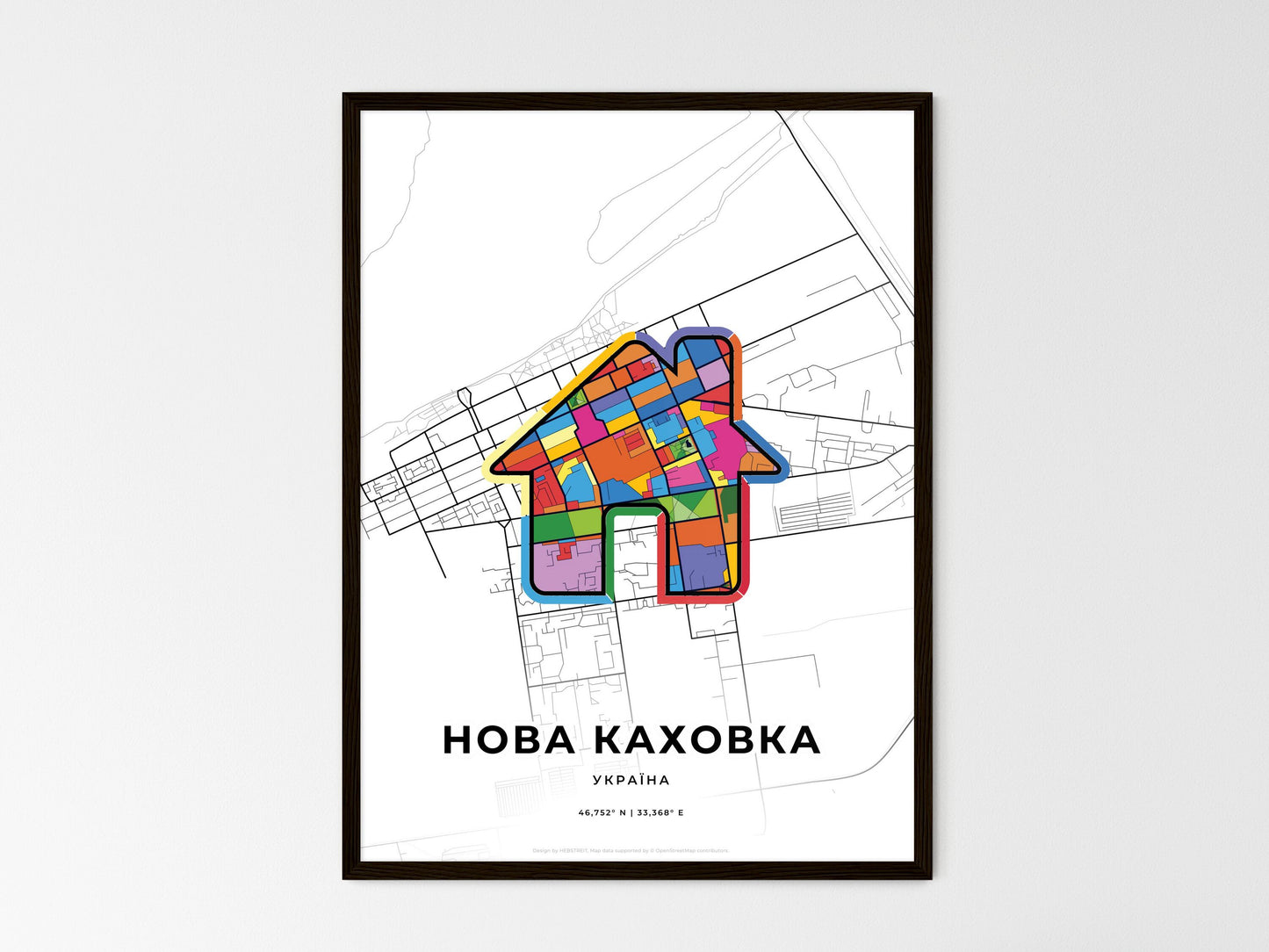 Nova Kakhovka Ukraine wedding art map with home icon