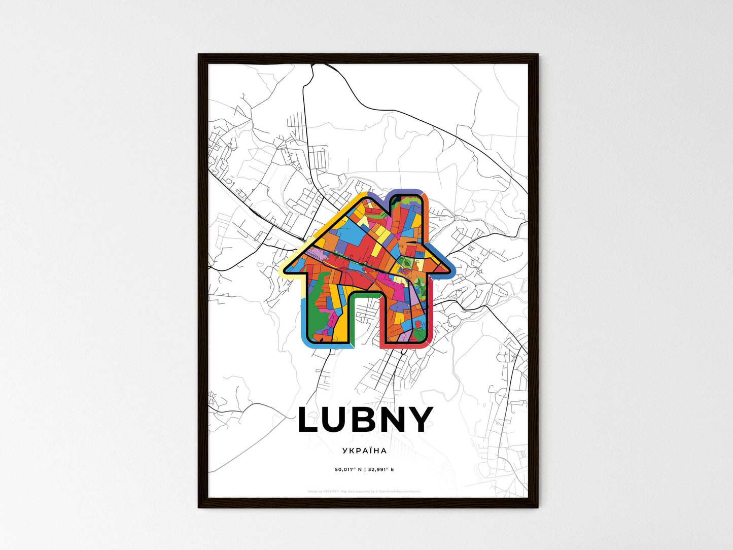 Lubny Ukraine wedding art map with home icon
