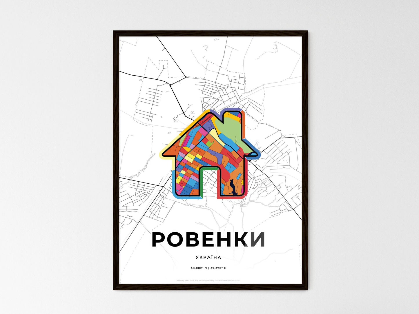 Rovenky Ukraine wedding art map with home icon