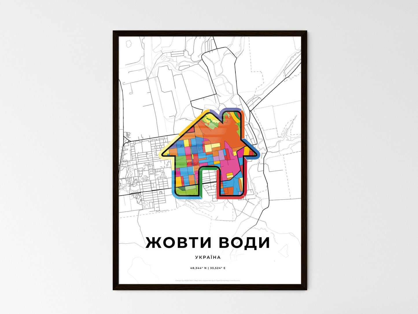 Zhovti Vody Ukraine wedding art map with home icon